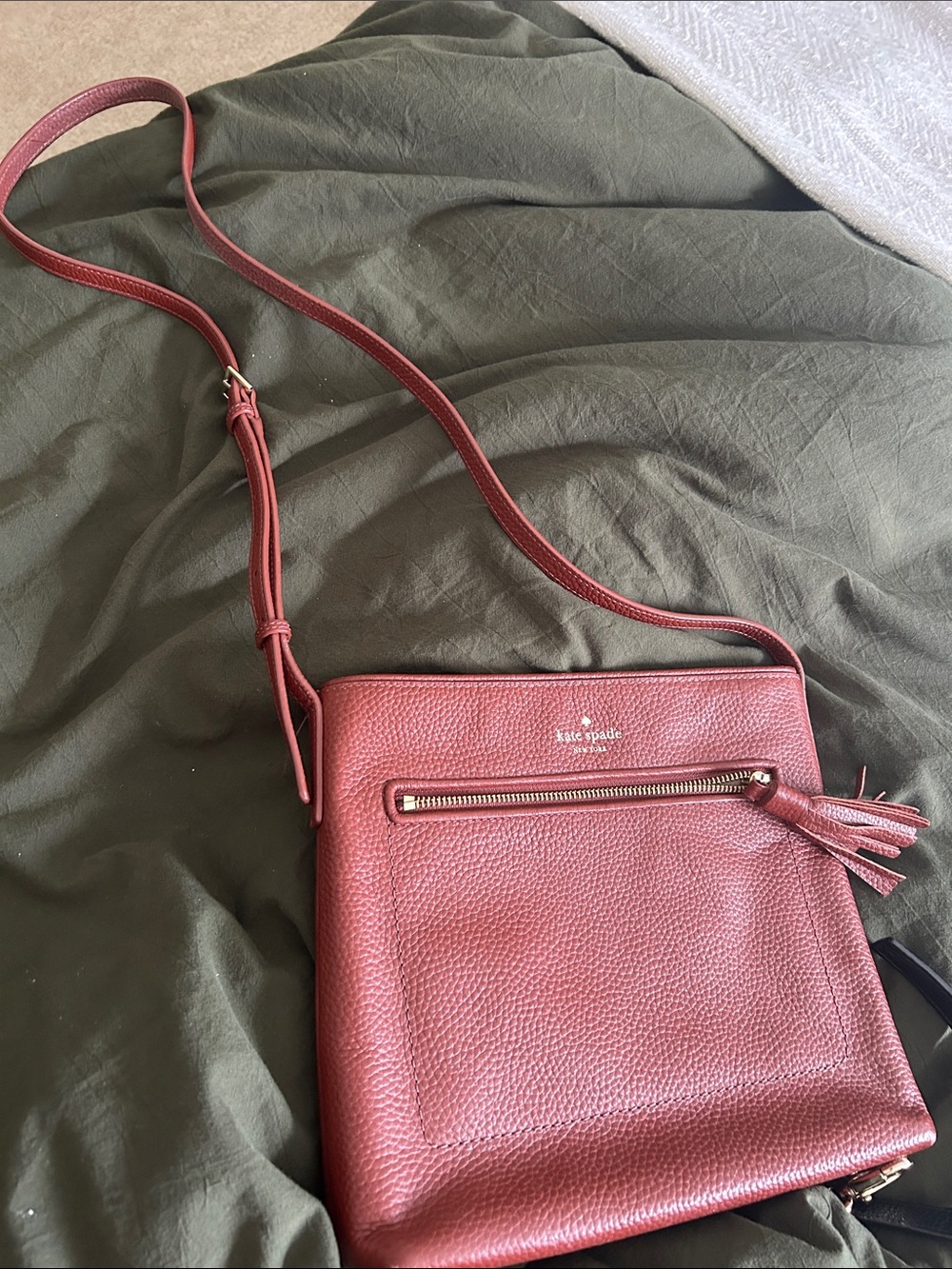 kate spade Pebbled Leather Crossbody in Brown with Tassel